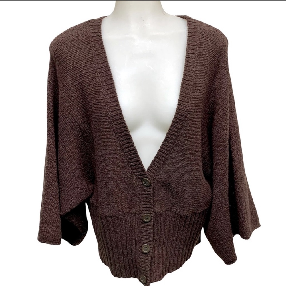 GAP Bell Sleeve 4 Button Lambs Wool Blend Ribbed V Neck Cardigan Ribbed … - Picture 3 of 6